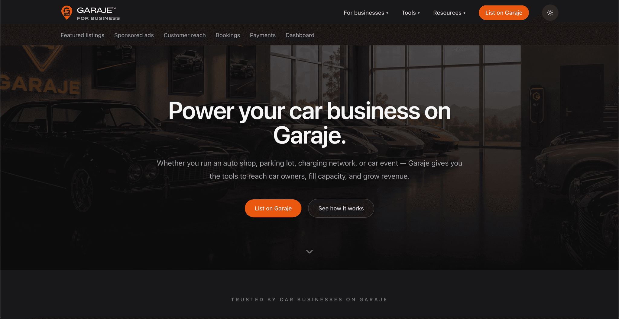 The Garaje for business site: Power your car business on Garaje